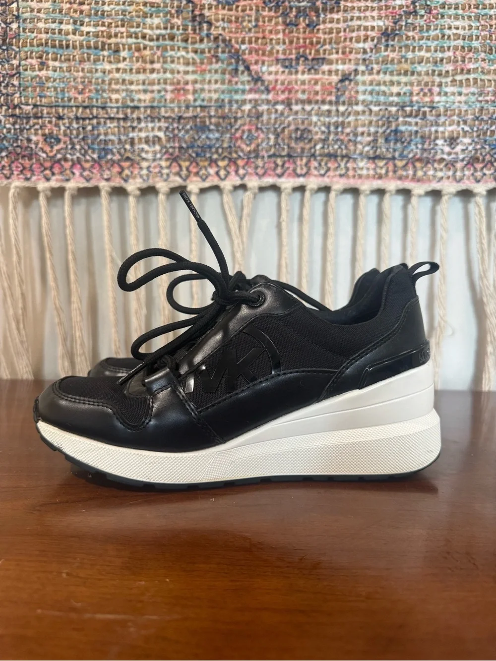 Michael Kors Black and White Platform Lace-Up Trainer